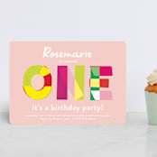 "One" - Children's Birthday Party Invitations in Peony by Phrosné Barwood - Front