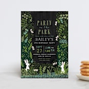 "Party In The Park" - Children's Birthday Party Invitations in Charcoal by iamtanya - Front