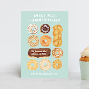 "Donut Miss The Party" - Children's Birthday Party Invitations in Blue Sky by Shiny Penny Studio - Front