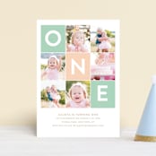 "Simply One" - Children's Birthday Party Invitations in Seafoam by Joanne James - Front