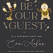 "Disney's Beauty And The Beast Be Our Guest" - Children's Birthday Party Invitations in Midnight by Erica Krystek - Detail
