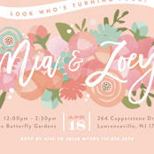 "Blooming Peonies" - Children's Birthday Party Invitations in Peach by Jennifer Wick - Detail