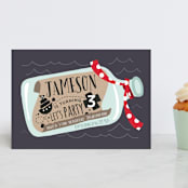 "Message In A Bottle" - Children's Birthday Party Invitations in Cherry Red by JeAnna Casper - Front
