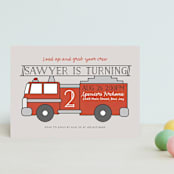"Fire House Party" - Children's Birthday Party Invitations in Firetruck by Korry Brown - Front