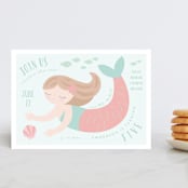 "Sweet Mermaid" - Children's Birthday Party Invitations in Coral by Angela Thompson - Front