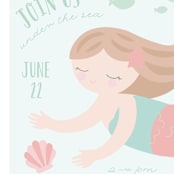 "Sweet Mermaid" - Children's Birthday Party Invitations in Coral by Angela Thompson - Detail
