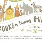 "Animals on parade" - Children's Birthday Party Invitations in Pear by Jennifer Wick - Detail