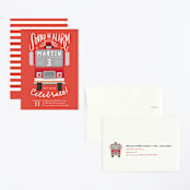 "Sound the Alarm Firetruck" - Children's Birthday Party Invitations in Poinsettia by Alethea and Ruth - Assembled