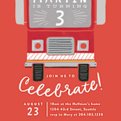 "Sound the Alarm Firetruck" - Children's Birthday Party Invitations in Poinsettia by Alethea and Ruth - Detail