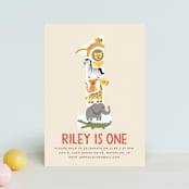 "Animal Stack" - Children's Birthday Party Invitations in Peach by Jessie Steury - Front