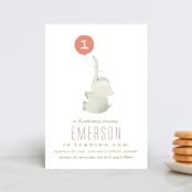 "Ollie Elephant" - Children's Birthday Party Invitations in Coral by Phrosné Barwood - Front