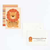 "Wild Lion" - Children's Birthday Party Invitations in Sand by Kacey Kendrick Wagner - Assembled