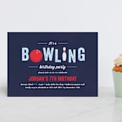 "Bowling birthday party" - Children's Birthday Party Invitations in Blue Slate by Anupama - Front