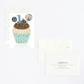 "Cupcake Topper" - Children's Birthday Party Invitations in Turquoise by Alethea and Ruth - Assembled