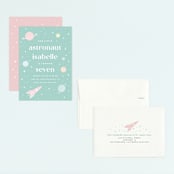 "Little Retro Astronaut" - Children's Birthday Party Invitations in Mint by Maria Alou - Assembled