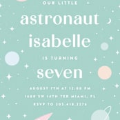 "Little Retro Astronaut" - Children's Birthday Party Invitations in Mint by Maria Alou - Detail