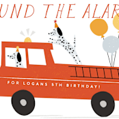 "Sound The Alarm!" - Children's Birthday Party Invitations in Dalmatian by Angela Thompson - Detail