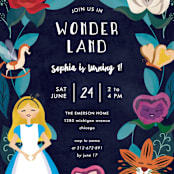 "Disney's Alice In Wonderland Garden" - Children's Birthday Party Invitations in Midnight by Lehan Veenker - Detail