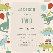 "Dino Party" - Children's Birthday Party Invitations in Sand by Teju Reval - Detail