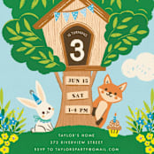 "Woodland Birthday" - Children's Birthday Party Invitations in Sky by Vivian Yiwing - Detail