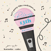 "Karaoke Time" - Children's Birthday Party Invitations in Electric Blue by Lisa McLean - Detail