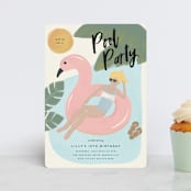 "splash flamingo" - Children's Birthday Party Invitations in Powder Blue by Faith Dorn - Front