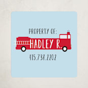 "Fire Engine Name" - Custom Name Labels in Clear Sky by Dea and Bean - Front