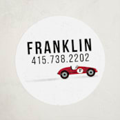 "Vintage Race Car" - Custom Name Labels in Tomato by chocomocacino - Front