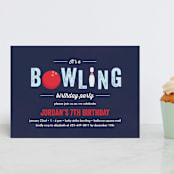 "Bowling birthday party" - Children's Birthday Party Invitations in Blue Slate by Anupama - Front