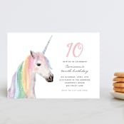 "rainbow unicorn" - Children's Birthday Party Invitations in Peony by Cass Loh - Front