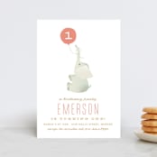 "Ollie Elephant" - Children's Birthday Party Invitations in Coral by Phrosné Barwood - Front