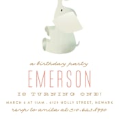 "Ollie Elephant" - Children's Birthday Party Invitations in Coral by Phrosné Barwood - Detail