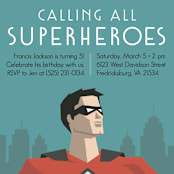 "Calling All Superheroes" - Children's Birthday Party Invitations in Fire by Jessica Prout - Detail