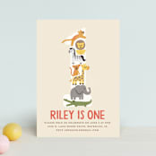 "Animal Stack" - Children's Birthday Party Invitations in Peach by Jessie Steury - Front
