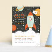 "Blast Off" - Children's Birthday Party Invitations in Moon by Michelle Taylor - Front