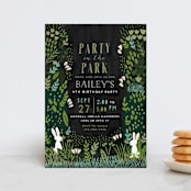 "Party In The Park" - Children's Birthday Party Invitations in Charcoal by iamtanya - Front