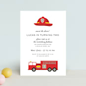 "firehouse" - Children's Birthday Party Invitations in Firetruck by Julee London - Front