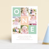 "Simply One" - Children's Birthday Party Invitations in Seafoam by Joanne James - Front