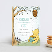 "Disney's Pooh Forest Scene" - Children's Birthday Party Invitations in Sky by Pixel and Hank - Front