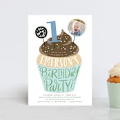 "Cupcake Topper" - Children's Birthday Party Invitations in Turquoise by Alethea and Ruth - Front