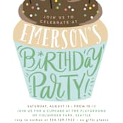 "Cupcake Topper" - Children's Birthday Party Invitations in Turquoise by Alethea and Ruth - Detail