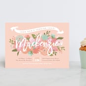 "Blooming Peonies" - Children's Birthday Party Invitations in Peach by Jennifer Wick - Front
