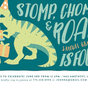 "Stomp and Chomp Dino" - Children's Birthday Party Invitations in Jungle by Joanna Griffin - Detail