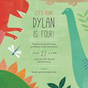 "Let's Roar DInosaur" - Children's Birthday Party Invitations in Forest by melanie mikecz - Detail