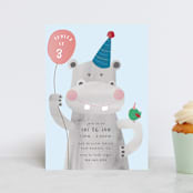"Party Hippo" - Children's Birthday Party Invitations in Coral by Kanika Mathur - Front
