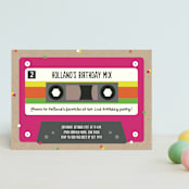 "Retro Cassette " - Children's Birthday Party Invitations in Fuchsia by Erica Krystek - Front