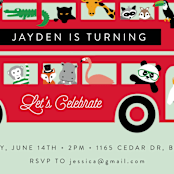 "London Zoo" - Children's Birthday Party Invitations in Mint by Kampai Designs - Detail