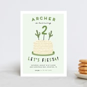 "Let's Fiesta" - Children's Birthday Party Invitations in Sage by Jen Banks - Front
