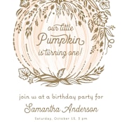 "Little Pumpkin" - Children's Birthday Party Invitations in Peach by Paper Sun Studio - Detail