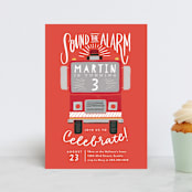 "Sound the Alarm Firetruck" - Children's Birthday Party Invitations in Poinsettia by Alethea and Ruth - Front